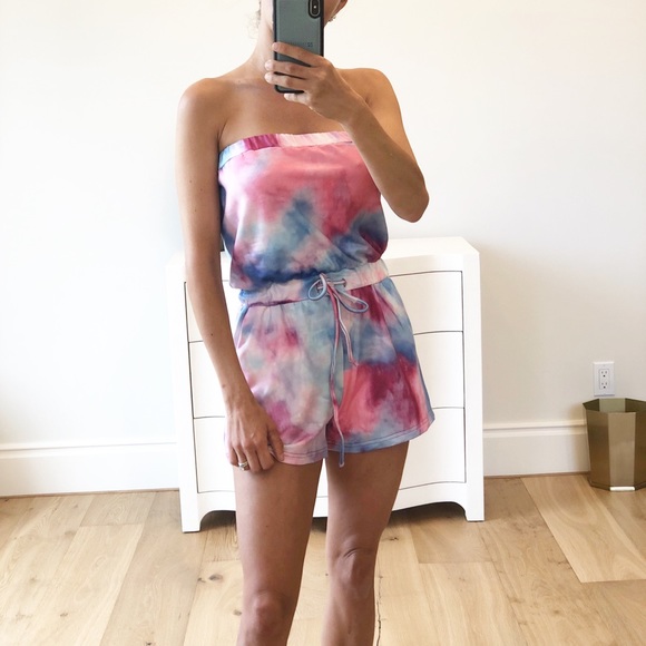 BAHAMAS Pink Tie Dye Strapless Romper - Picture 5 of 7